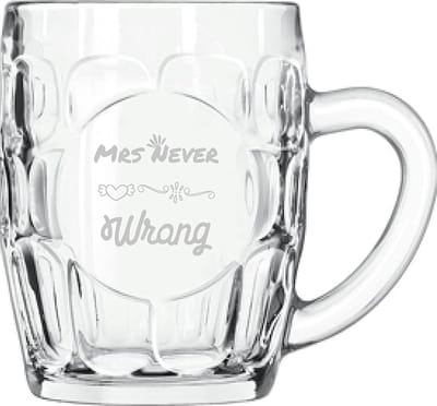 Gegraveerde bierpul 55cl Mrs. Never wrong
