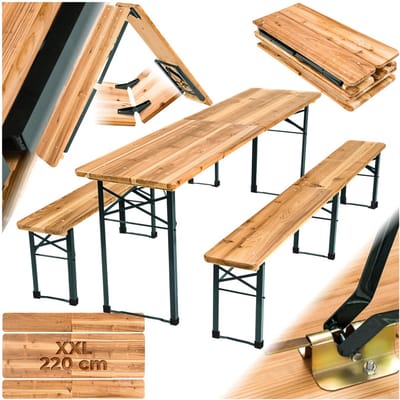 tectake® Biertafelset Ralf - Extra Lang 220 cm - Biertentset - Feesttentset - Biertafel Set van 2 Bierbanken en Tafel - Inklapbaar - Als Tuinmeubelen, Voor Balkon of op de Camping - Ruimtebesparend, Weerbestendig en Robuust