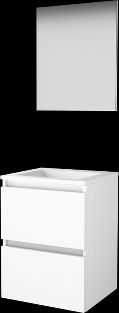 Basic-Line Basic 46 Badkamermeubelset - 50 x 46 cm - Greeploos - 2 Lades - Acryl Wastafel - Zonder Kraangat - Spiegel - Ice White
