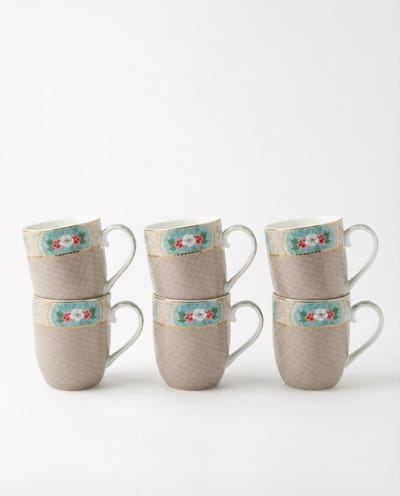 Pip Studio Blushing Birds Mokken - Koffiekopjes met Oor - Koffiemok - Servies set van 6 - 200ml