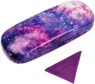 Brillenetui Hard Shell - Brillenhoesje Beschermend - Bril Beschermen - Ruim Interieur - 16.69 cm - Paarse Ster Wolk