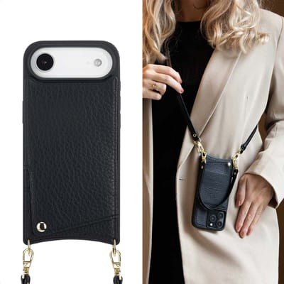 Selencia Hoesje - Geschikt voor Apple iPhone 17 Air - Backcover met koord en pashouder - Zwart