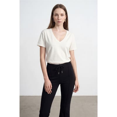 Katoenen Tencel V-hals Korte Mouwen Blouse