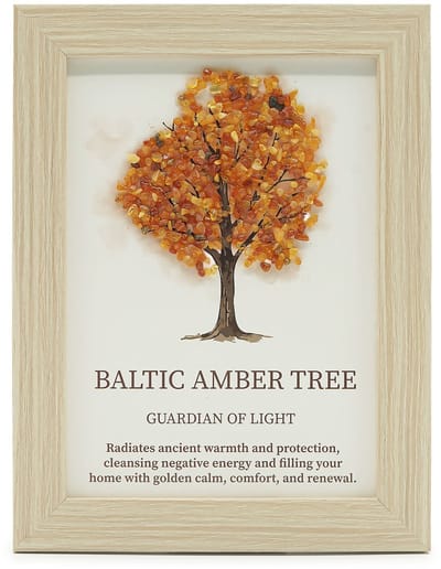 Edelsteenafbeelding - Levensboom - Baltisch barnsteen (20x14,7x1 cm)