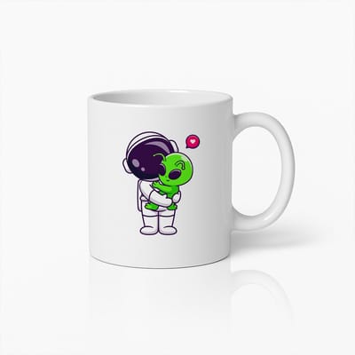 Schattige Astronaut die Alien Omhelst Mok – Liefdevolle Ruimte en Vriendschap Koffiebeker