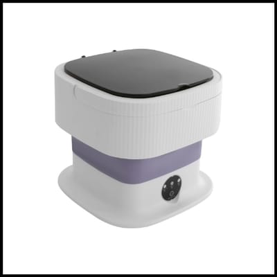 Draagbare Mini-Wasmachine – 10L 40W – Opvouwbaar & Halfautomatisch – Voor Gezinnen, Appartementen & Slaapzalen – Paars/Kaki