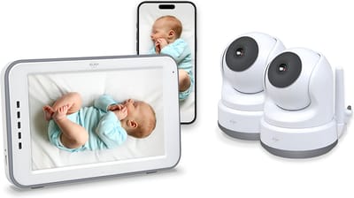 ELRO BC4000-2 Babyfoon Royale met 2 Full HD camera's - 12,7 cm Touchscreen Monitor- & Gratis App - Met extra camera - Voor 2 kinderen - Incl. Geluidsdetectie, Voedingsalarm en Temperatuursensor