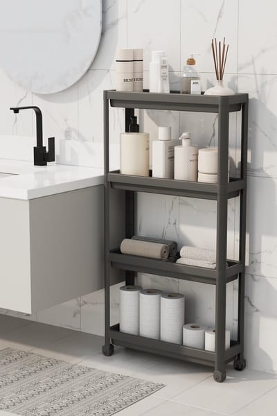 Tobeyz - Slim Opbergtrolley - Keukentrolley op Wieltjes - Keukentrolley - Badkamer trolley - Keukenrek - Opbergrek 4 laags - Badkamer Opbergrek - Zwart