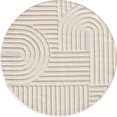 Flycarpets Arte Laagpolig Vloerkleed, Japandi Stijl, Kleur Creme , Vloerkleed / Tapijt voor Woonkamer, Jute achterkant 160cm ⌀ rond