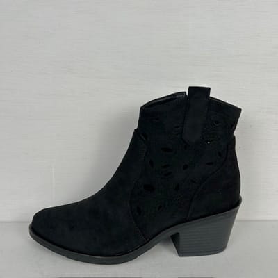 Suèdine cowboylaarsje met gaatjes motief zwart Zwart / 36