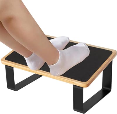 Ergonomische voetsteun hout metaal antisliprubber zwart - bureaukruk verdikte voetensteun