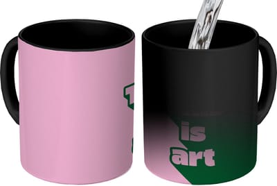 Magische Mok - Foto op Warmte Mokken - Koffiemok - Groen - Teskt - This is art - Roze - Magic Mok - Beker - 350 ML - Theemok - Mok met Tekst