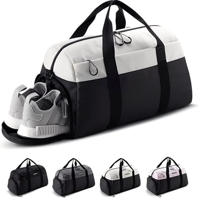 PromoHome Sporttas & Reistas met Schoenenvak en Waterdicht Natvak - Tas voor de Gym, Fitness, Reizen en Outdoor Activiteiten - Dames en Heren - Medium Formaat 56x30x32 cm "ZwartWit"