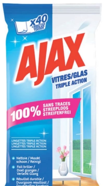 Ajax Ruiten Reinigingsdoekjes – Drievoudige Werking – Streepvrij Schoon – 40 Stuks
