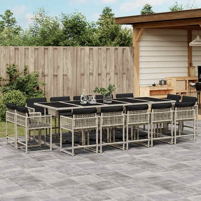 vidaXL - 15-delige - Tuinset - met - kussens - poly - rattan - lichtgrijs