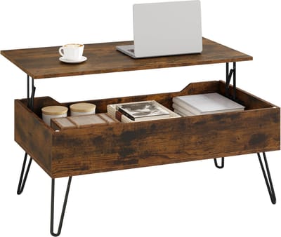 Mygroot - In hoogte verstelbare salontafel - Uitschuifbare tafel - Houten banktafel - Verborgen opbergruimte - Kantoor-woonkamermeubilair.