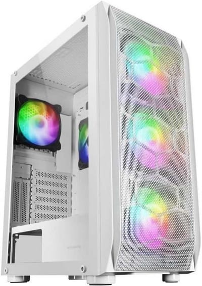 Premium Witte E-ATX Gaming PC Behuizing met XXL Koeling, ARGB Verlichting en Glazen Zijpaneel