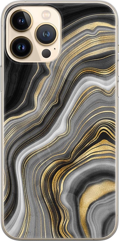 Leuke Telefoonhoesjes - Hoesje geschikt voor iPhone 13 Pro Max - Marble agate - Soft case - TPU - Print / Illustratie - Goud