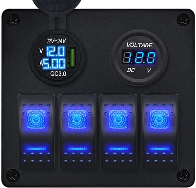 ProRide Schakelpaneel 12V voor Auto/Boot - USB Lader met Voltmeter/Ampèremeter - QC3.0 - 4 Schakelaars
