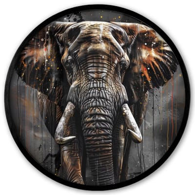Poster in lijst Rond - Fotolijst 40x40 cm - Posters - Olifant - Watercolor - Wilde dieren - Luxe - Ronde posterlijst zwart - Decoratie - Wanddecoratie woonkamer - Muurdecoratie slaapkamer