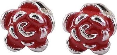 Behave - Oorstekers met bloemenmotief - Rood en zilverkleurig