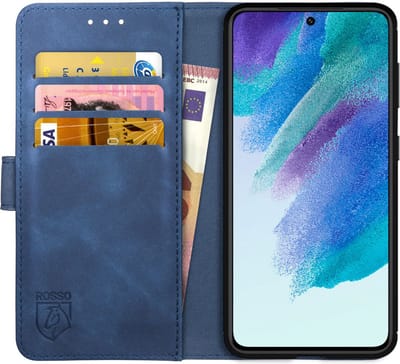 Rosso Element Book Case Wallet Hoesje Geschikt voor Samsung Galaxy S21 FE | Portemonnee | 3 Pasjes | Magneetsluiting | Stand Functie | Blauw