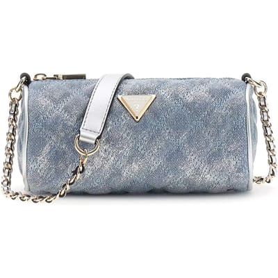 GUESS schoudertas Giully II Mini Barrel Bag Metallic Denim Lichtblauw