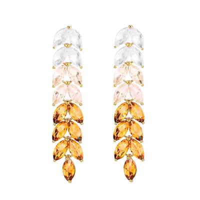 Strass Leaf Oorhangers - Okergeel | 6,5 x 1,9 cm | Zirkonia / Bijoux | Fashion Favorite