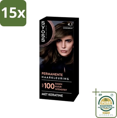 15 x SYOSS - Coloration 4-1 Middenbruin - Haarverf - Grijsdekking - Vermindert Haarbreuk - Grootverpakking - Haarverf - Permanent Haarkleuren - Grijsdekking - Haarverf 4-1 - Haarverf Middenbruin