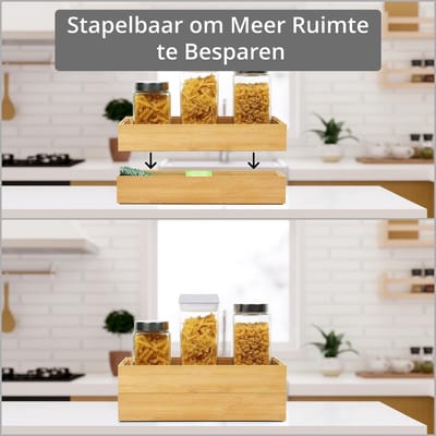 Dailygoods- Lade Organizer Bamboe - 2 Stuks - Houten Bestek Organizer - Keukengerei Houder - Stapelbaar - 15,5 x 6,5 x 38,5 cm - Bestekhouder
