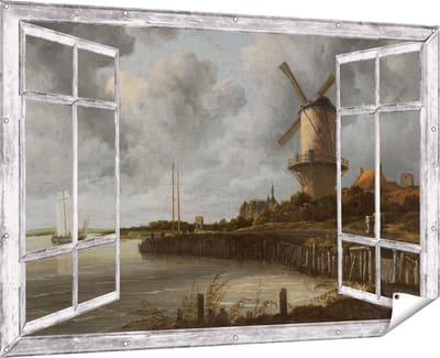 Gards Tuinposter Doorkijk De Molen bij Wijk bij Duurstede - Jacob van Ruisdael - 180x120 cm - Tuindoek - Tuindecoratie - Wanddecoratie buiten - Tuinschilderij