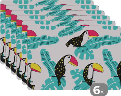 Placemat - Placemats kunststof - Patroon - Jungle - Toekan - 45x30 cm - 6 stuks - Hittebestendig - Anti-Slip - Onderlegger - Afneembaar