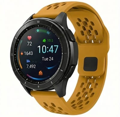 Donkergeel horlogebandje 18 mm van silicone met geperforeerd sportief design en gesp sluiting, geschikt voor horloges met 18 mm bandaanzet