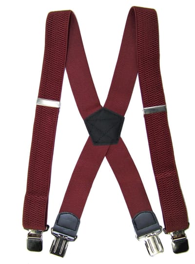 Flores Lederwaren - Heren - Dames Bretels – 4 brede stalen clips bretel - Unisex volwassenen -Motorrijders – Spijkerbroek – Beroepskleding – Skikleding – Kleur: Bordeaux.