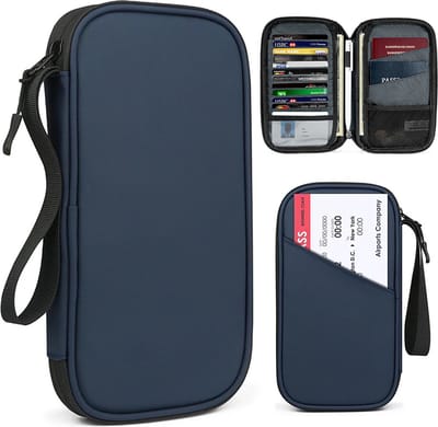 Consumerce® RFID Blokkerende Reisportefeuille en Paspoorthouder – Blauw – Document Organizer – Travel Wallet Organiser – Papier File Houder – Reispapieren Mapje – Reisportemonnee – Portefeuille – Hoes – Hoesje - Cover
