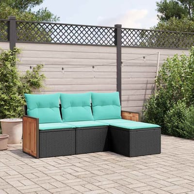 vidaXL - 4-delige - tuinbankset - met - kussens, - zwart - polyrotan