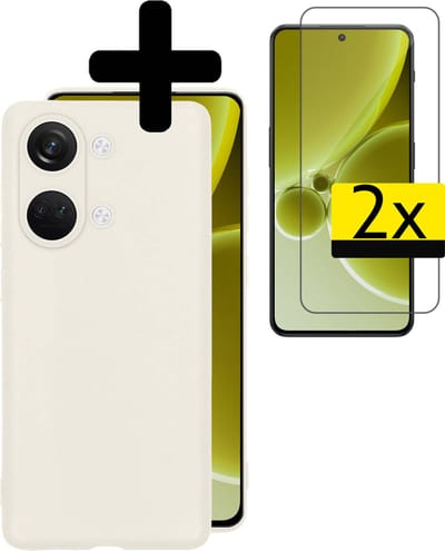 Hoesje - Met 2x Screenprotector - Geschikt voor OnePlus Nord 3 - Sterk & Shockproof - Back Cover - Siliconen Case - Telefoon Hoes - Telefoonhoesjes - Wit
