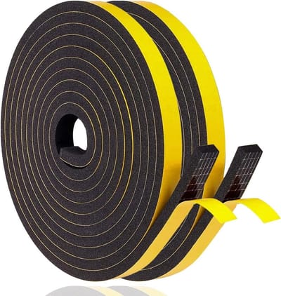 Zelfklevende raamafdichting, 12 mm (B) x 6 mm (D) / 8 m (L), voor ramen en deuren, geluidsisolatie, schuimband, rubberen afdichtstrip
