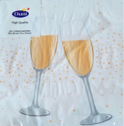 Champagneglas Servetten, Huwelijk, Jubileum, Kerst, Oud en Nieuw, Wegwerp Servetten.