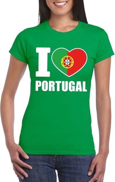 Portugal supporters kleding t-shirt - voor dames - groen - met vlag kleuren print - korte mouwen S