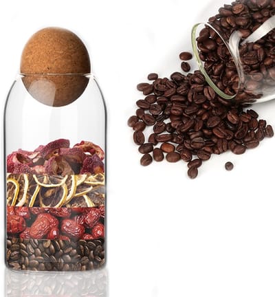 Dailygoody - Glazen Voorraadpot - Keukenaccessoire - Sferische Kurk - Incl. Thee - Snoep - Kruiden - Bonen - 1200ml - Keukenopslag - Transparant - Gla