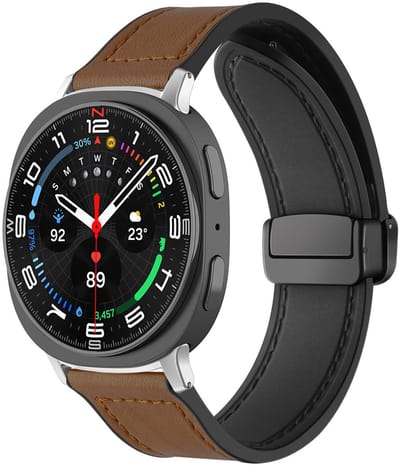 By Qubix - smartwatch bandje - Compatible Samsung bandje - Leer + siliconen bandje - Donkerbruin - Geschikt voor Samsung Galaxy Watch 9 (40/44mm) - Watch 8 (40/44mm) - Watch 8 Classic (46mm)