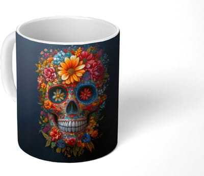 Mok - Koffiemok - Bloemen - Kleurrijk - Schedel - Mokken - 350 ML - Beker - Koffiemokken - Theemok