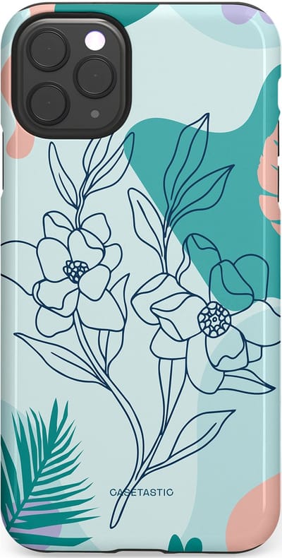 Casetastic Hoesje Geschikt voor Apple iPhone 11 Pro Max - Stijlvolle Beschermende Duo-layer Case - Zeegroen Bloemenfestijn