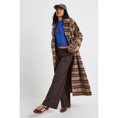 boohoo Dames Broek met gemengde strepen en wijde pijpen | Chocolate | Maat: 6