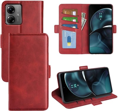 MobyDefend Hoesje - Geschikt voor Motorola Moto G14 - Luxe Wallet Book Case (Sluiting Zijkant) - Rood