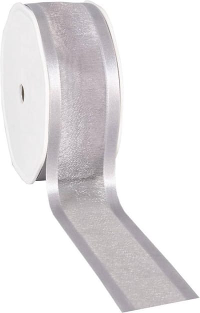 Satin edge Organzalint Licht grijs – 38 mm × 25 m – Organza