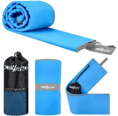 Activ Space - Sneldrogende Handdoek van Microvezel - 130x75cm - Blauw/Grijs