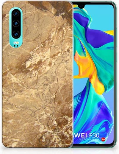 Huawei P30 TPU Siliconen Hoesje Marmer Creme
