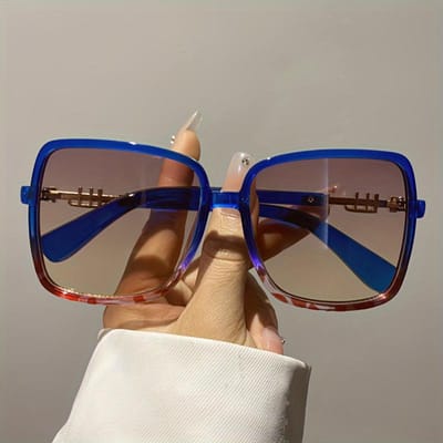 Lunettes de soleil vintage bicolores élégantes - Design léger Monture surdimensionnée Bleue et Rouge Verre dégradé Idéales pour la Plage et les Voyages